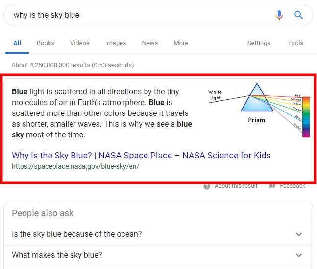 example of google featured snippet